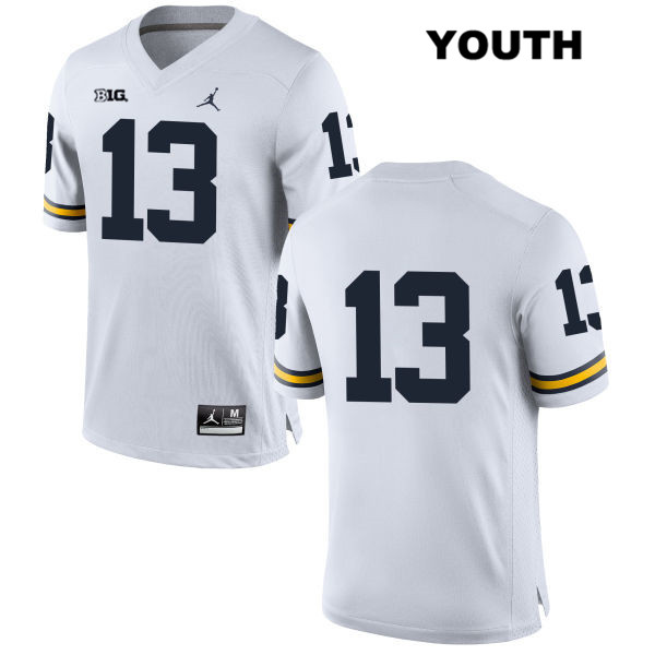 Youth NCAA Michigan Wolverines Eddie McDoom #13 No Name White Jordan Brand Authentic Stitched Football College Jersey SM25L18XY